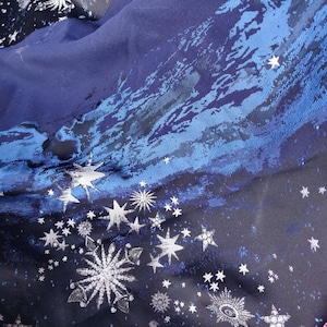 Galaxy Jacquard Fabric: Dark Blue Universe Cotton Blend, 59&quot; Wide