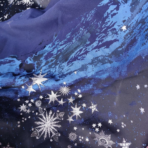 Dark Blue Galaxy universe cotton blended Jacquard fabric, Upholstery, Decor, Costume, Curtain, Handbag, Sewing/Fabric by the meter, 59"Width