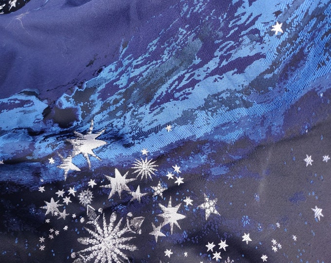 Dark Blue Galaxy universe cotton blended Jacquard fabric, Upholstery, Decor, Costume, Curtain, Handbag, Sewing/Fabric by the meter, 59"Width