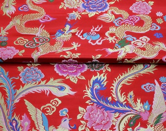 Red Phoenix Brocade Fabric: Chinese Jacquard Satin, Home Decor