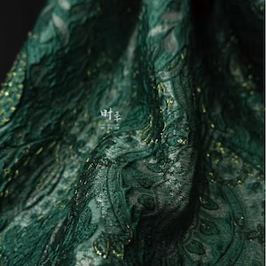 Green Embossed Jacquard Polyester Fabric: 55''W Designer Fabric
