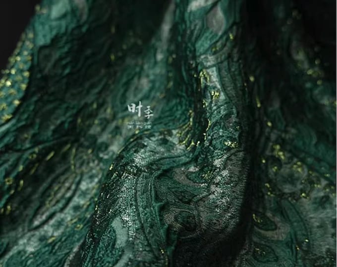 Luxury Green Embossed Jacquard Polyester Fabric - European Designer Fabric by the Yard, 55''W, Upholstery, Quilting, drapery & Sewing fabric