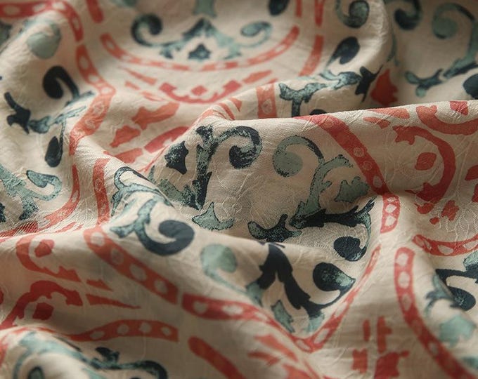 Tencel Ramie Printed Fabric, dunhuang pattern, Sewing Fabric, Dress, Kimono, decor, Upholstery, Costume, bag, DIY, curtain/ fabric, by meter