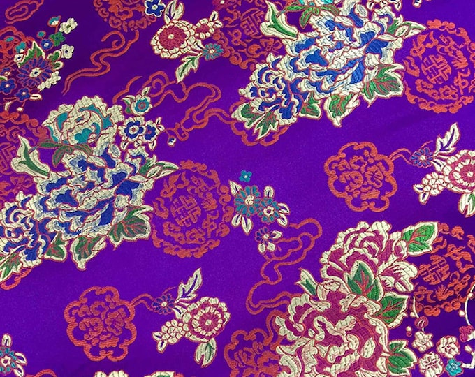 Ethnic Style Silk Brocade Fabric: Cheongsam Jacquard, Purple Floral (By 1 Meter)