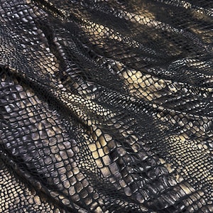 Black Gold Metallic Snake Print Stretch Fabric, High Stretch Foil-Coated Textile for Bodysuits, Leggings, Dancewear and Costumes, 57"Wide
