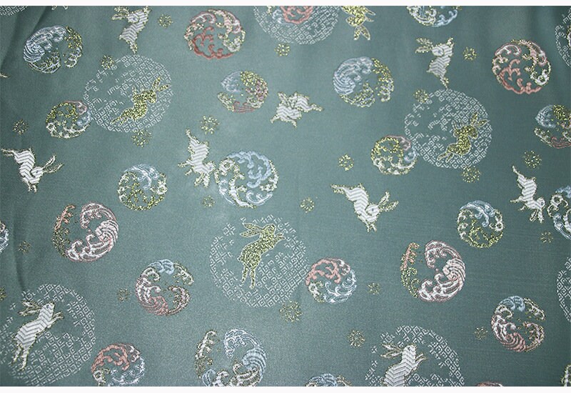 57 W Japanese Silk Brocade Fabric Rabbit Jacquard Damask | Etsy