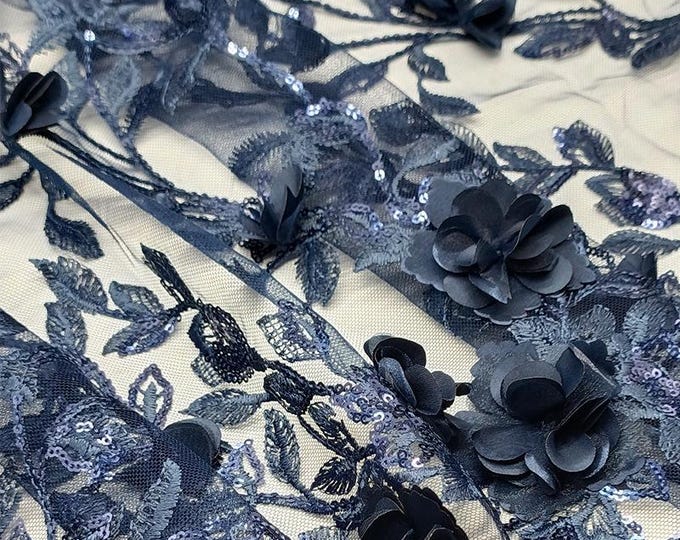 Foil Flower Embroidery Mesh Fabric 3D embroidery mesh – Bridal Wedding Veil, By Yard, wedding dress, headwear, shoes, Doll making, 5 colors