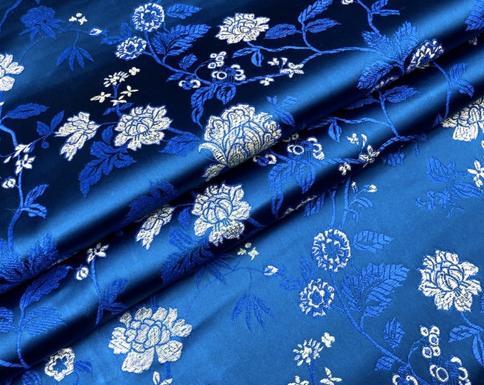 45"W Shiny Chinese Peony Flower Damask Brocade Fabric | 9.99 Full Meter Price |Chinese Fabric in 9 Colors| Upholstery Quilting Sewing fabric