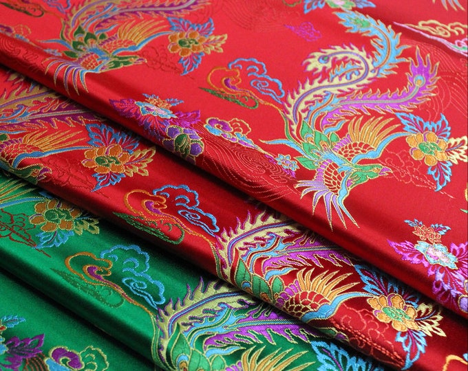 Chinese style cheongsam Wedding dress Fabric real silk satin fabric decoration jacquard brocade phoenix pattern