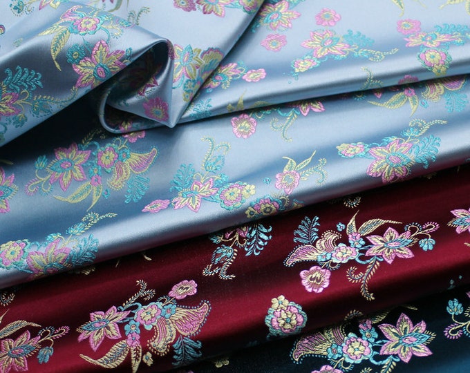 Floral Brocade Fabric: Silk Rayon Blend, 29.5" Wide
