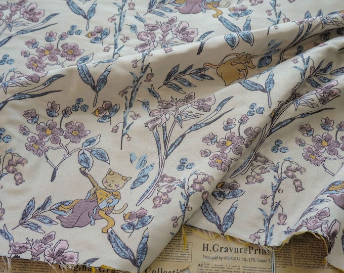 Gold thread Reversible jacquard woven fabric, 3D animal pattern with embossed effect, Upholstery, Costume, Sewing DIY fabric, 55"W By 1 yard