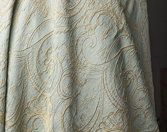 56” W Gold jacquard cotton linen fabric, Upholstery, Decor, Costume, Curtain, Handbag, Sewing, Quilting, drapery/Fabric by the meter