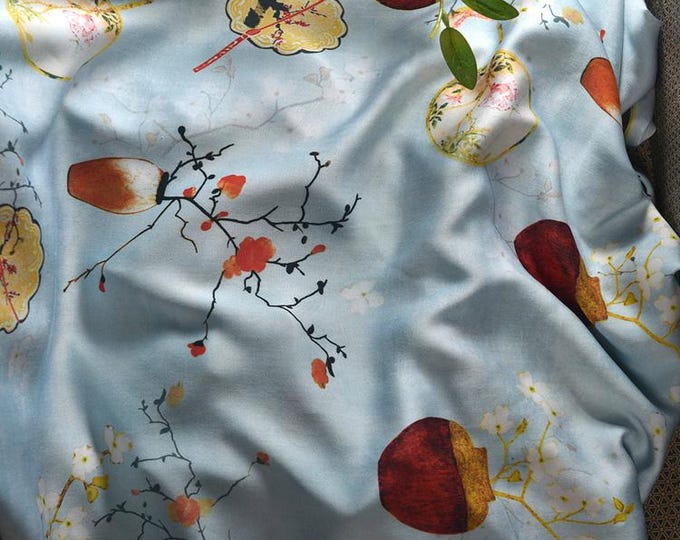 Chinese style Ancient ink painting 60s Cotton Fabric by 1meter, 55"W, drapery, Upholstery, Decor, Costume, Curtain, bag, Sewing/Fabric