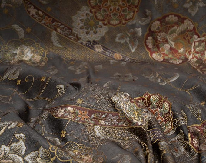 59"W Nishijin Ori Brocade Satin Fabric With Phoenix flowers| Japanese Style Home Decor, Chinese Sewing, Upholstery, drapery, craft/fabric
