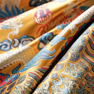 29.5"W Imperatore cinese Matrimonio Cheongsam Tessuto, Dragon Damask modello, Broccato di seta Tessuto da cucito per bambole, decorazione, fai-da-te