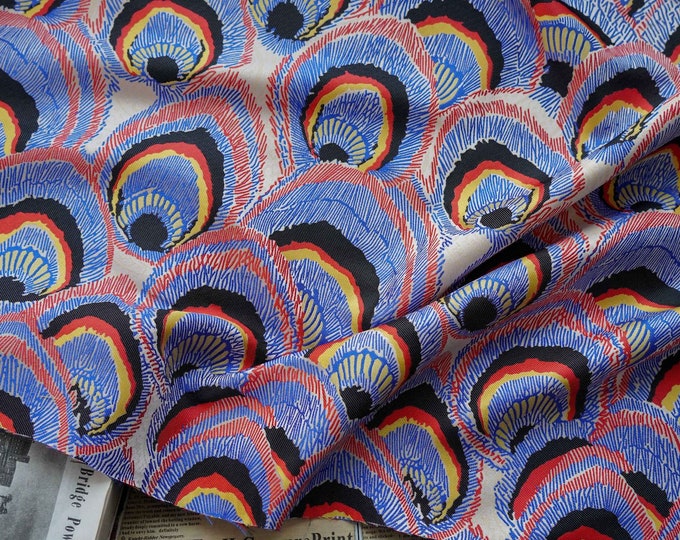 Vintage peacock feather designer fabric, 59"W By 1 Meter, Upholstery, Decor, Costume, Curtain, Handbag, Sewing, drapery/Fabric by the meter