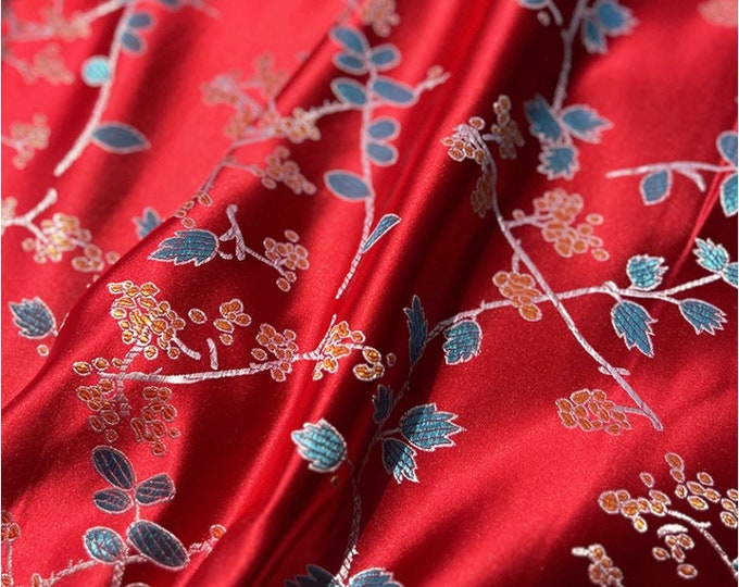 Chinese grape blossom Silk Brocade Fabric, 29.5"W Cheongsam, Qipao, Upholstery, Home Decor, Pillow case, drapery, Sewing and Quilting Fabric