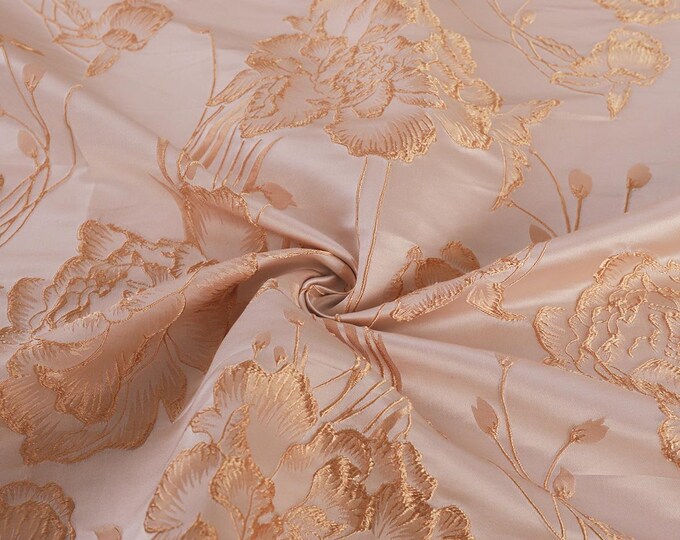 59"W Gold thread Luxury Embroidered Jacquard Fabric, 3D designer fabric, Upholstery, DIY, Decor, Costume, Curtain, Sewing/fabric, By 1 Meter