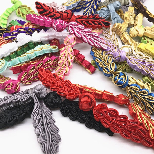 Handmade Double side Leaves Sewing Fasteners Chinese Knot Closure Cheongsam Frog Buttons  40 Colors for choose