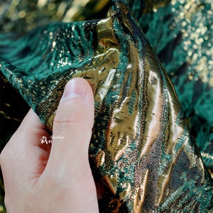 Medieval Green Gold Jacquard Fabric: Shiny Texture, Upholstery & Sewing, 56&quot; Wide