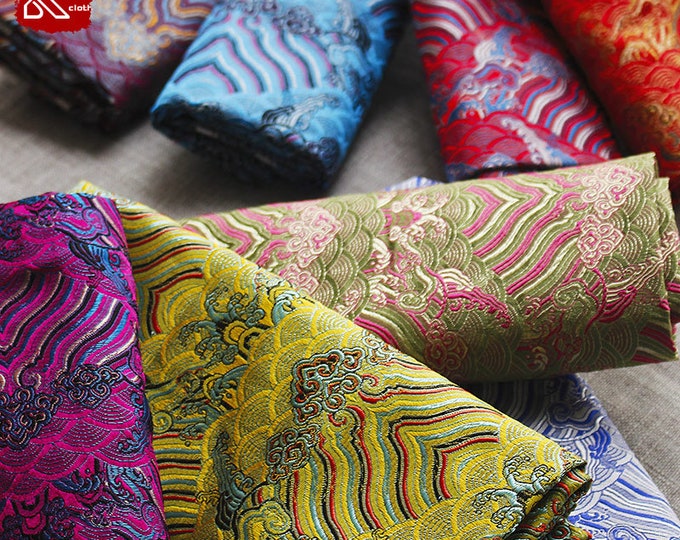 Ocean Waves Silk Rayon Brocade Fabric - 29.5"/75cm