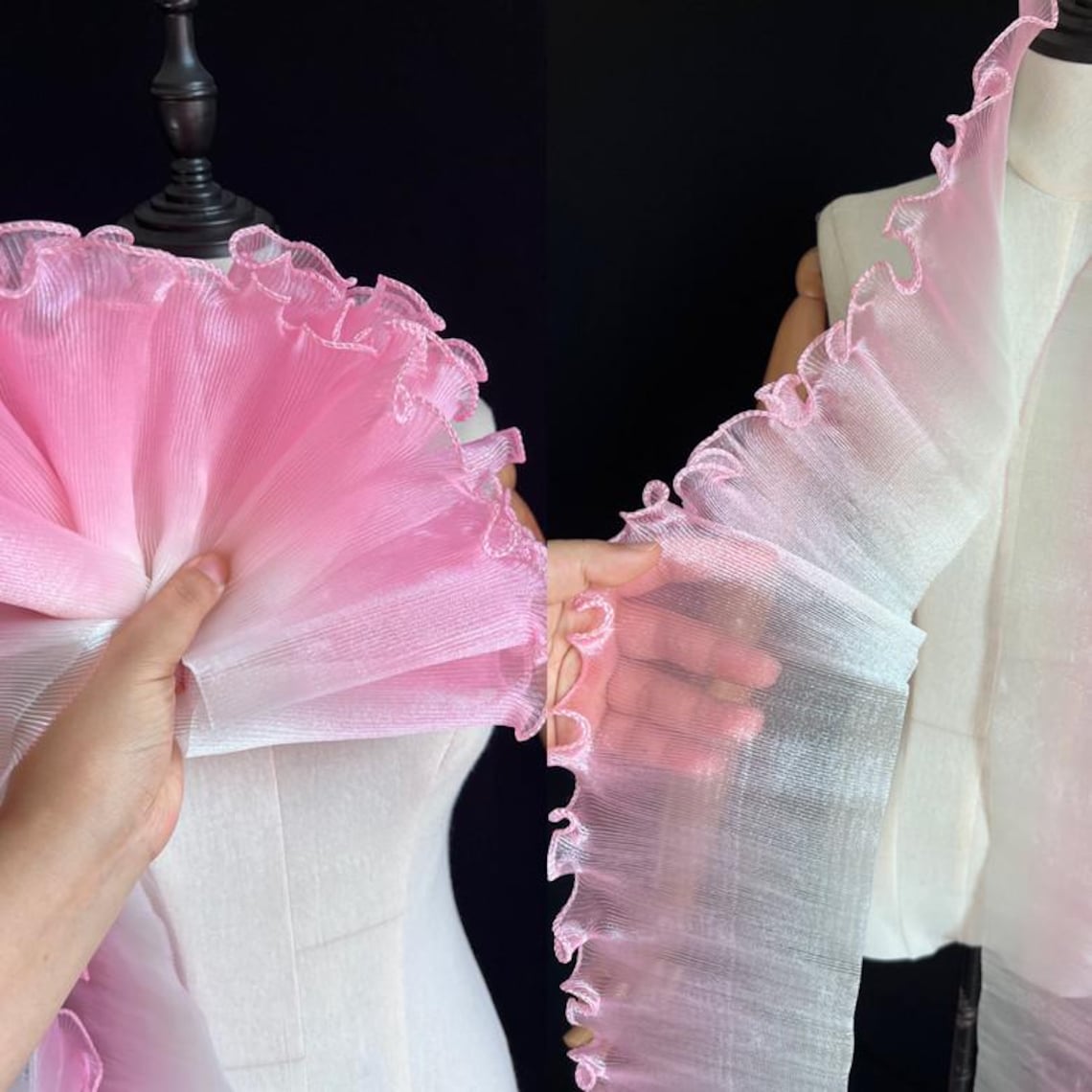 Organza Ruffle Pleated Ruffle Organza Fabric: 3D Folds, Stiff Texture, 12cm Wide - Etsy UK