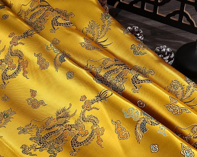 The Dragon and the Phoenix are auspicious Brocade Fabric, robe, cheongsam, Tibetan robe, spinning Fabric, silk, satin, brocade, 29.5“ 59"W