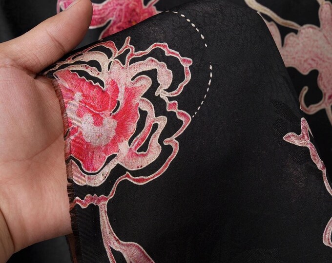 Black Butterfly Floral Xiangyun Silk Fabric – Smooth, Skin-Friendly Printed Sandwashed rayon Silk