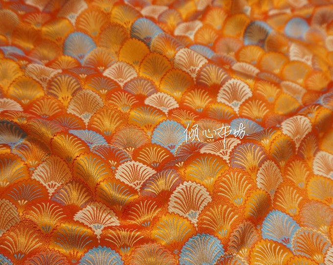 Silk fabric, jacquard fabric, Japanese Shell Kinran fabric, 29.5”W, Upholstery, Decor, Costume, Handbag, Sewing/Fabric by the meter, new