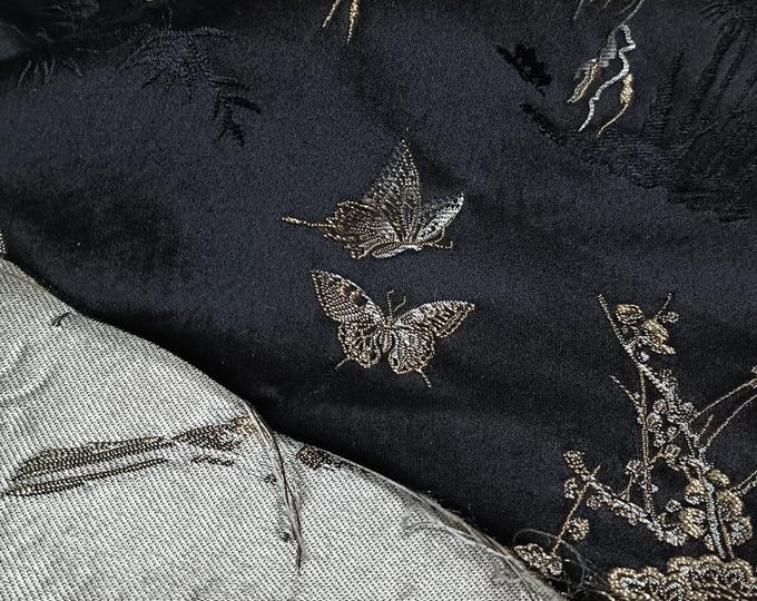 Black Chinese Overjoyed Silk Brocade Fabric, 55"W Cheongsam, Qipao, Upholstery, Home Decor, Pillow case, Sewing and Quilting Fabric