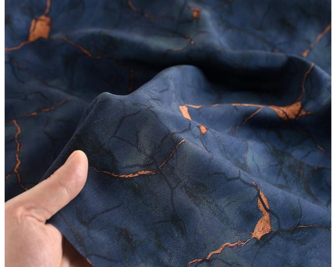Deep Blue Shattered Clouds Cotton Sateen Fabric: 55" Wide, Drapery, Upholstery