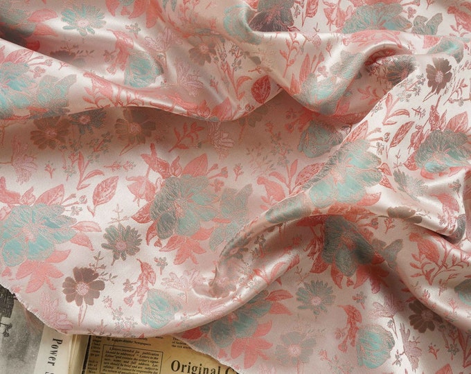 67” W Chinese Silk brocade Fabric, Flower Jacquard damask Fabric, Upholstery, Decor, Costume, Curtain, Handbag, Sewing/Fabric by the meter