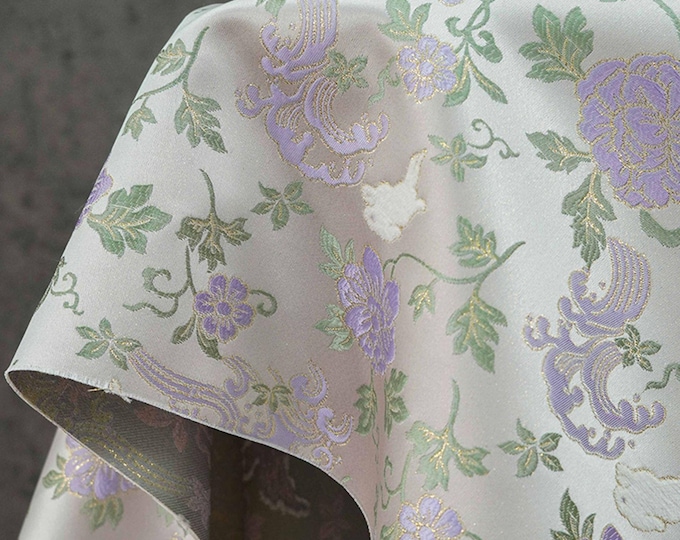 Jade Rabbit Brocade Fabric: Chinese Gold Jacquard Woven Textile