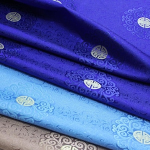 Broccato cinese Fu Lu Shou multicolore, 29,5" di larghezza, venduto al metro, tessuto Cheongsam, Qipao in SALDO, tessuto per cucito e tappezzeria