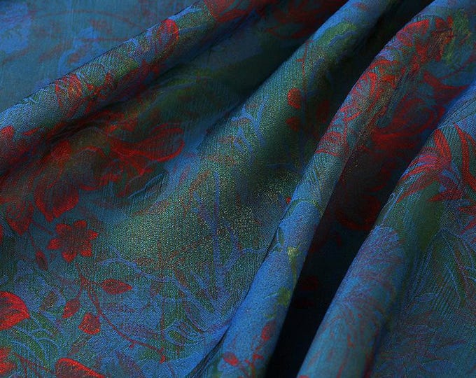 Blue Floral River Print Fabric, Viscose Nylon Blend, 59" Wide