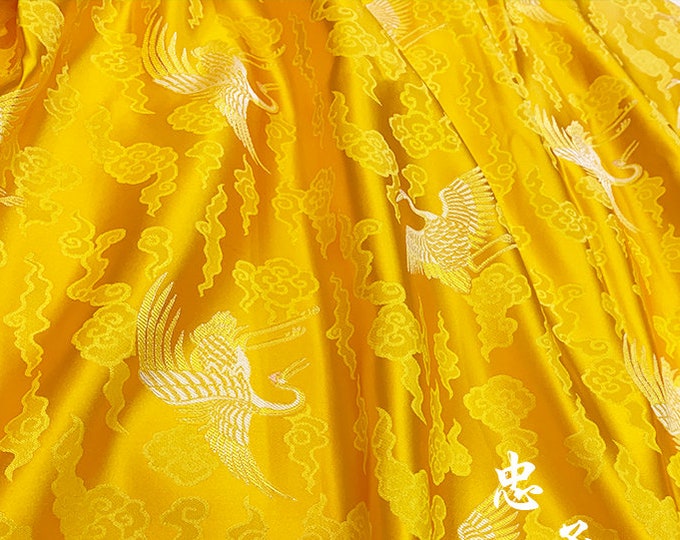 Chinese Brocade Fabric Colorful Cranes,  table runner, Cheongsam, Qipao Fabric, Upholstery, Decor, Costume, Sewing/by the meter, 29.5"W