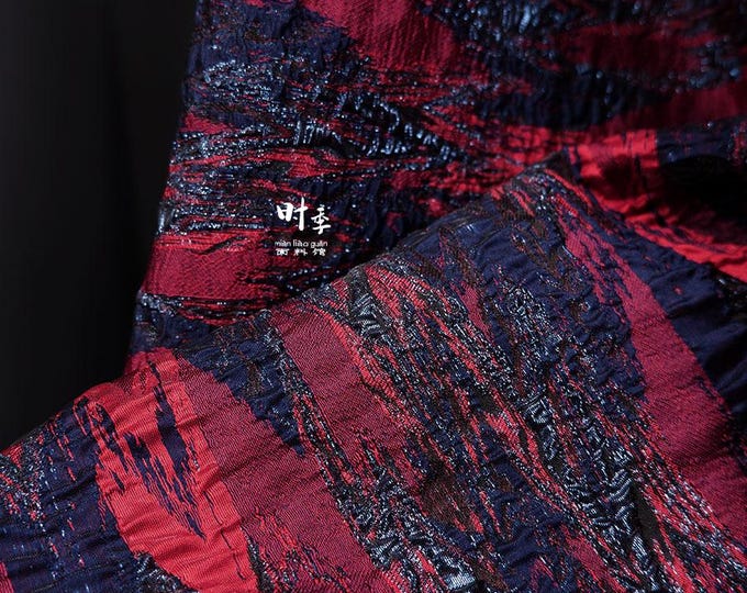 Gold thread jacquard fabric, red blue 3D designer fabric, Upholstery, Prom dress, Decor, Costume & Sewing fabric, 55"W By 1Meter on SALE