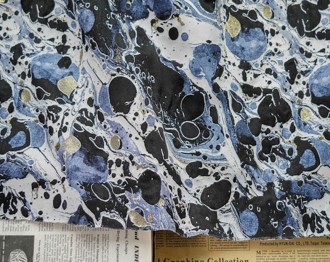 Blue and black color contrast embossed gold silk splash ink style, jacquard, Upholstery, Decor, Costume, Curtain, bag, Sewing/Fabric, 59"W