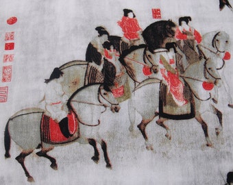 Chinese style Ancient ink painting Cotton and Linen Fabric by 1meter, 55"W, drapery, Upholstery, Decor, Costume, Curtain, bag, Sewing/Fabric
