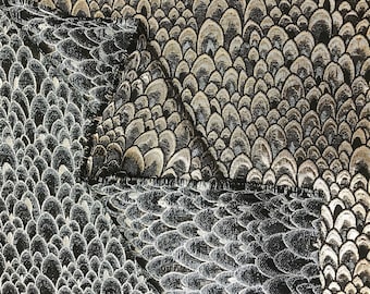 Metallic Damask Satin Fabric: 3D Fish Scale Jacquard, 57" Wide