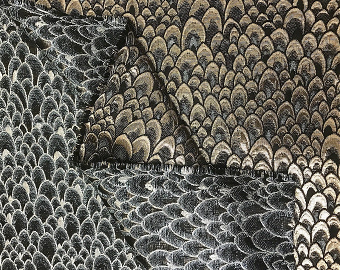 57"W Metallic Damask Satin Fabric, 3d Texture jacquard Fish scales fabric, Upholstery, Quilting and Sewing fabric, Dress Curtain by the yard