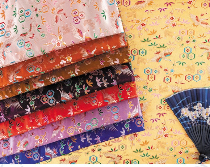 Gold Crane Embroidery Jacquard Fabric: Chinese New Year Damask (By The Meter)