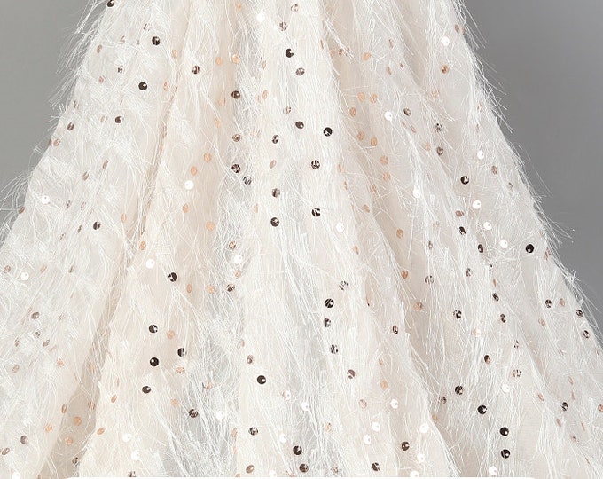 49"W Feather embroidery mesh Fabric, Tulle Exquisite Bridal, Wedding, Prom, Headband, Costume, Doll Making, Sewing, Decor, lace DIY/ fabric