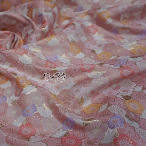 Pink Cherry Blossom Jacquard Brocade Fabric | 59" Wide Floral Kimono Sewing Material