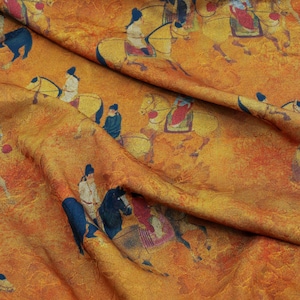 Tessuto di raso di seta con famosa pittura cinese da 59" di larghezza, tappezzeria, arredamento, costume, tenda, borsa, cucito, tendaggi, fai da te, trapuntatura/tessuto