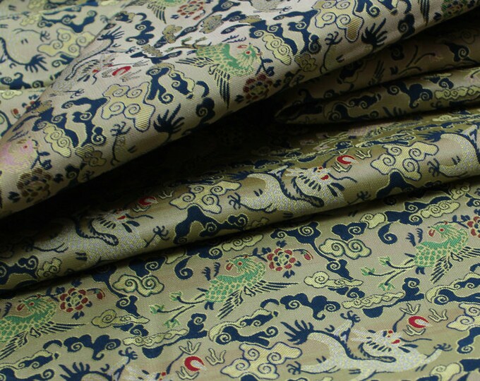 Flying Dragon Brocade Fabric: Chinese Emperor Robe Silk Blend (55"W)
