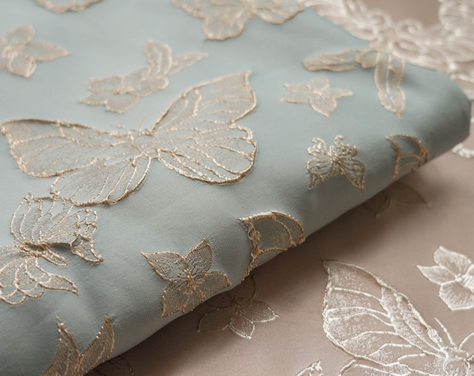 Gold thread jacquard fabric, 3D foil butterfly texture, designer fabric, 56"W, Upholstery, Decor, Costume, drapery, DIY/Fabric by the meter