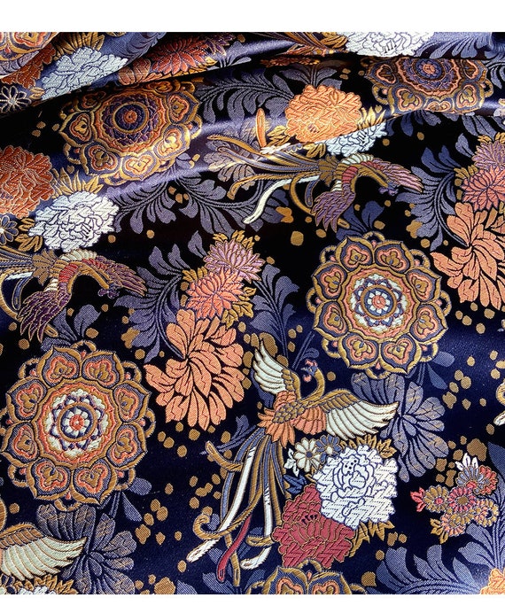 Phoenix & Lotus Jacquard Brocade Fabric: Japanese Silk Blend