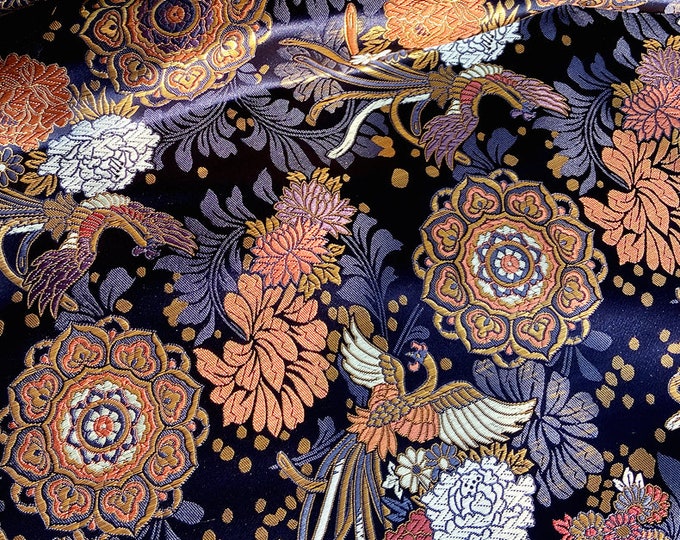 Modern Japanese Jacquard Silk Brocade fabric by the meter, Phoenix & Lotus pattern, Silk brocade 29.5"W, Upholstery, Quilting, Sewing fabric