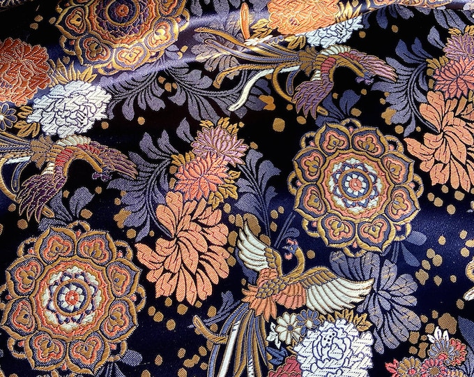 Modern Japanese Jacquard Silk Brocade fabric by the meter, Phoenix & Lotus pattern, Silk brocade 29.5"W, Upholstery, Quilting, Sewing fabric